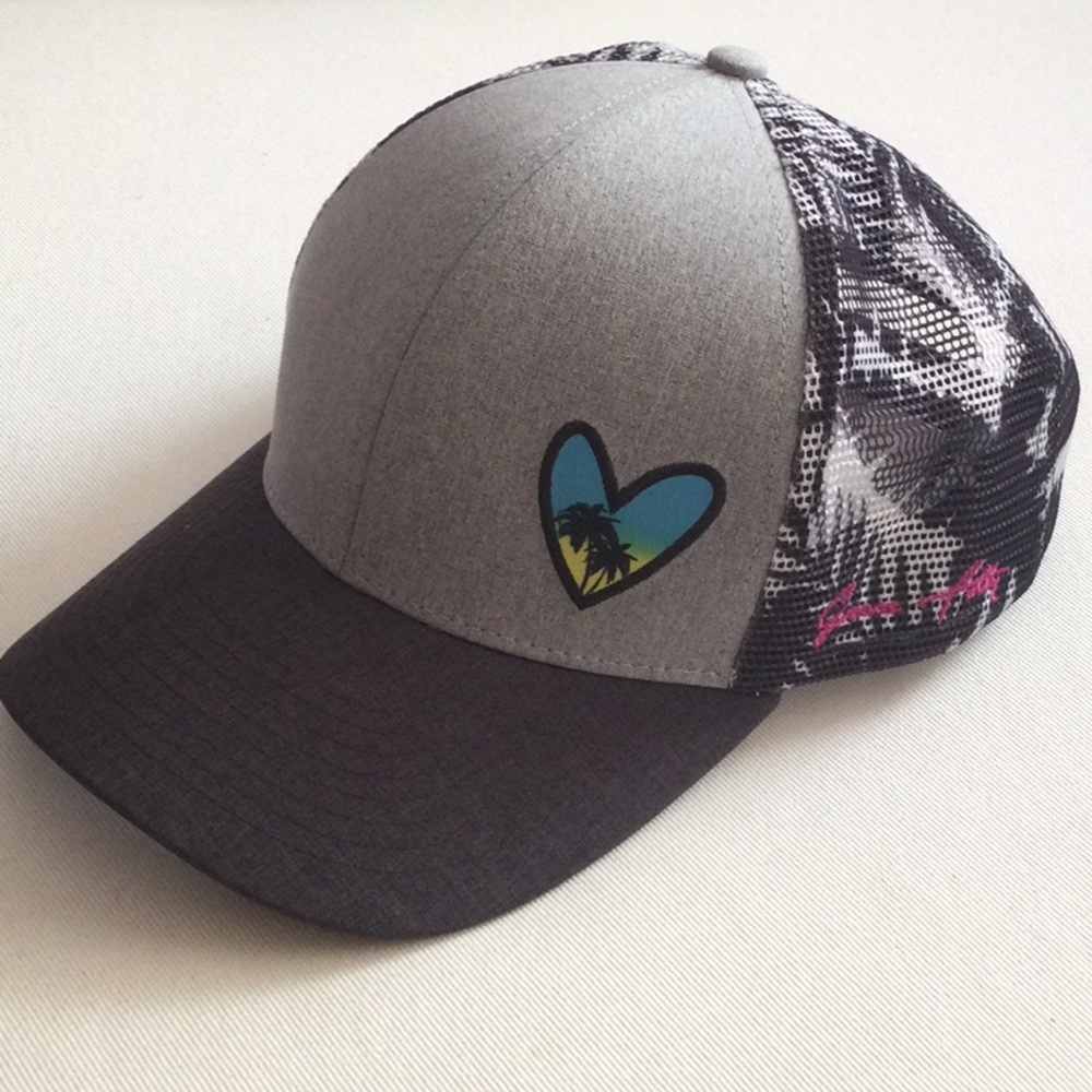 Grey and Black Trucker Cap with Heart Sunset Patch